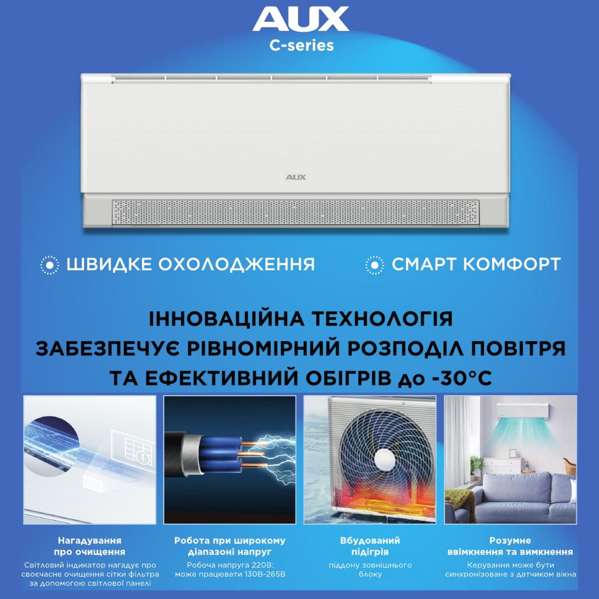 Кондиціонер AUX C-Series ASW-H12CAR3DI -30°C R32