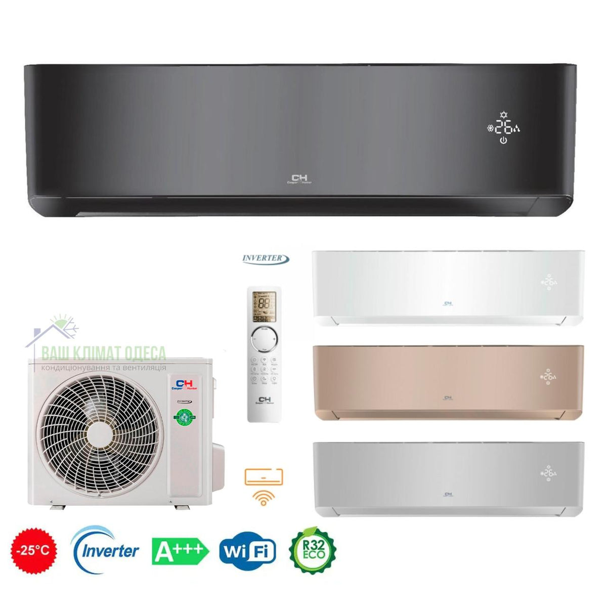Кондиціонер Cooper&Hunter серія SUPREME Continental (FULL BLACK) Inverter CH-S12FTXAL2-FB