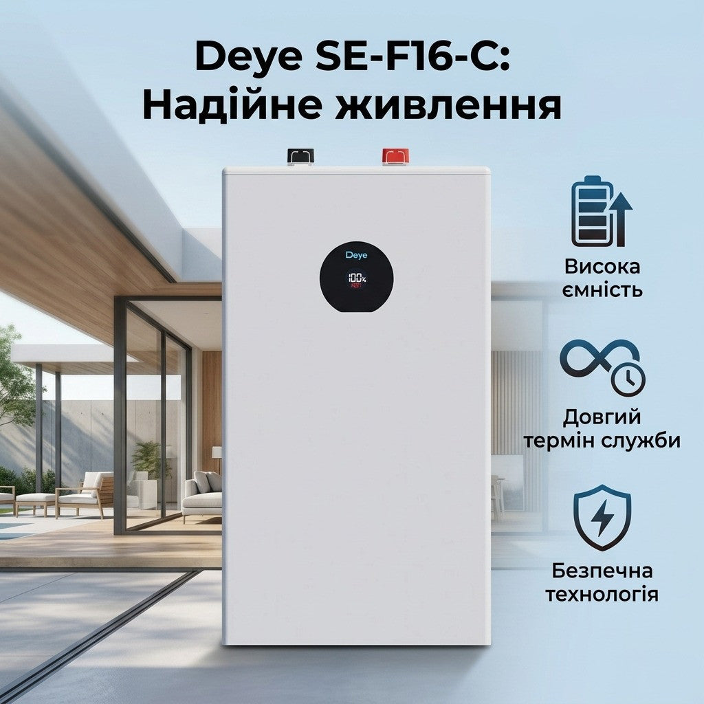 Комплект Інвертор гібриднийDeye SUN-6K-SG05LP1-AM2-PLUS (6 кВт, 1 фаза, 2 МРРТ, LV)+батарея Deye SE-F16-C 314Ah (16 кВт)